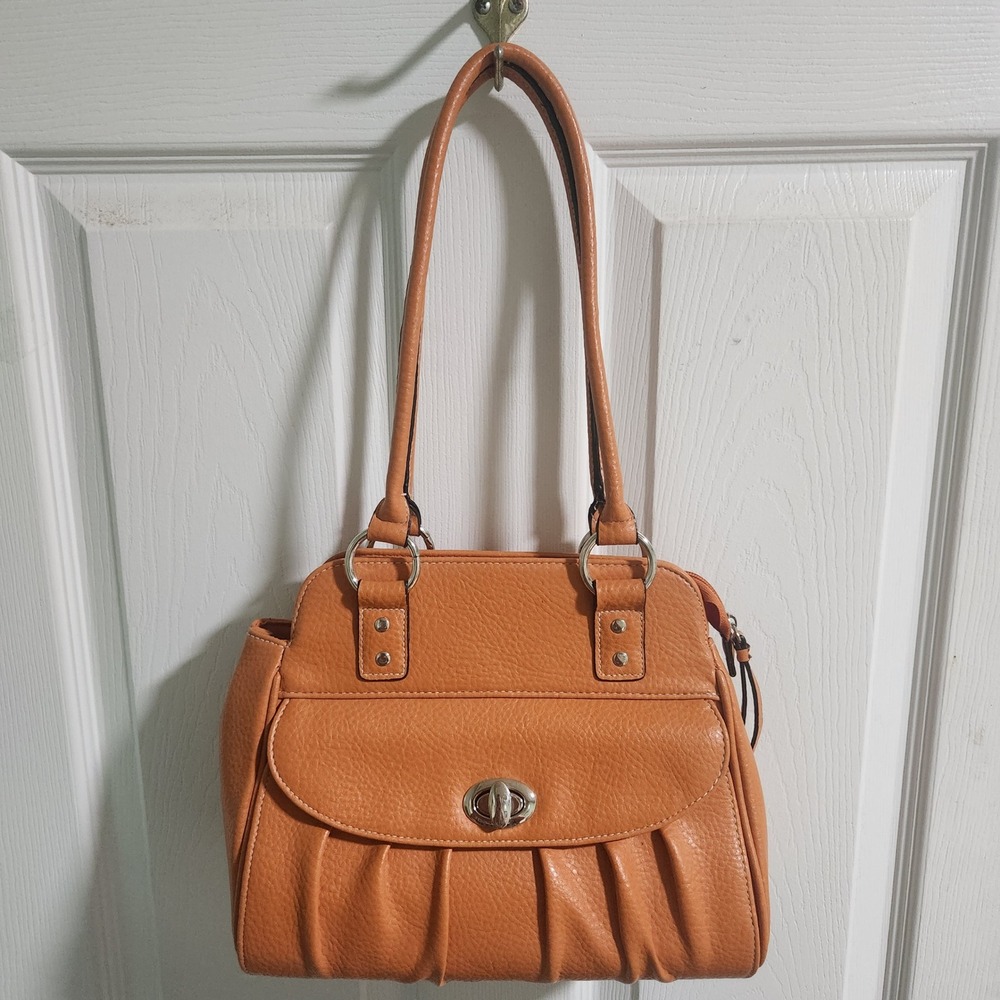 Burnt Orange Pebbled Faux Leather Conceal Carry Purse Tote with Turn Lock Pocket